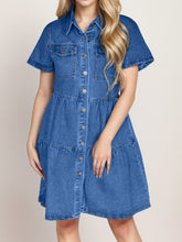 Load image into Gallery viewer, Button Up Short Sleeve Denim Dress