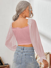 Load image into Gallery viewer, Mesh Sweetheart Neck Flounce Sleeve Top