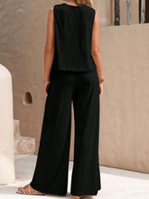 Load image into Gallery viewer, Round Neck Sleeveless Top and Wide Leg Pants Set