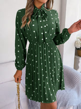 Load image into Gallery viewer, Polka Dot Tie Neck Pleated Dress