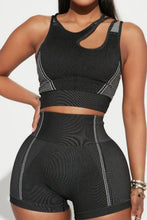 Load image into Gallery viewer, Asymmetrical Neck Striped Tank and Shorts Active Set