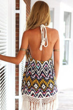 Load image into Gallery viewer, Full Size Tassel Printed Halter Neck Mini Dress