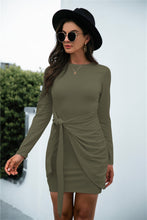 Load image into Gallery viewer, Tied Round Neck Long Sleeve Mini Dress