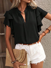 Load image into Gallery viewer, Ruffled Notched Short Sleeve Blouse