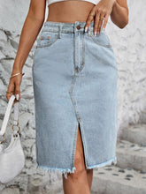 Load image into Gallery viewer, Raw Hem Slit Denim Skirt