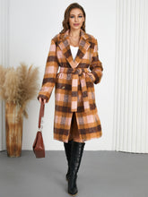 Load image into Gallery viewer, Tied Plaid Collared Neck Coat