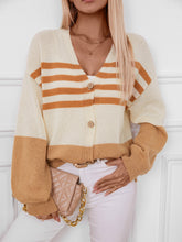Load image into Gallery viewer, Color Block V-Neck Button Down Long Sleeve Cardigan