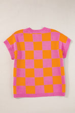 Load image into Gallery viewer, Checkered Round Neck Short Sleeve Sweater