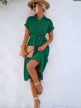 Load image into Gallery viewer, Buttoned Tie Waist Short Sleeve Dress