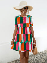 Load image into Gallery viewer, Geometric Frill Round Neck Short Sleeve Dress