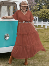 Load image into Gallery viewer, Plus Size Tie Neck Flutter Sleeve Midi Dress