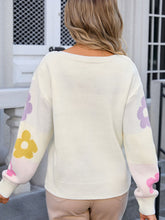 Load image into Gallery viewer, Angel Wings Flower Round Neck Dropped Shoulder Sweater