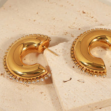 Load image into Gallery viewer, Titanium Steel Inlaid Zircon C-Hoop Earrings