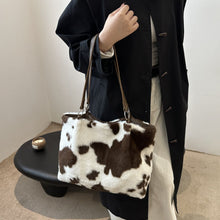 Load image into Gallery viewer, Cow Print Furry Tote Bag