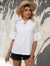 Load image into Gallery viewer, Lace Detail Tie Neck Half Sleeve Blouse