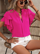 Load image into Gallery viewer, Ruffled Notched Short Sleeve Blouse