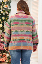 Load image into Gallery viewer, Plus Size Pocketed Printed Collared Neck Jacket