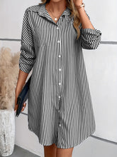 Load image into Gallery viewer, Striped Button Up Long Sleeve Mini Shirt Dress