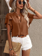 Load image into Gallery viewer, Ruffled Notched Short Sleeve Blouse