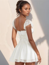 Load image into Gallery viewer, Lace Detail Square Neck Cap Sleeve Mini Dress