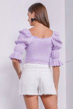 Load image into Gallery viewer, MUSTARD SEED Crinkle Texture Puff Sleeve Crop Top