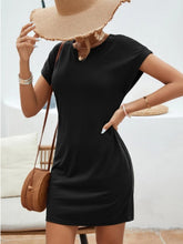 Load image into Gallery viewer, Notched Short Sleeve Mini Tee Dress