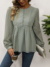 Load image into Gallery viewer, Perfee Peplum Round Neck Long Sleeve Blouse