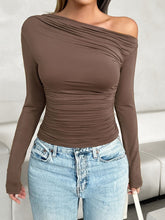 Load image into Gallery viewer, Ruched One Shoulder Long Sleeve T-Shirt
