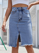 Load image into Gallery viewer, Raw Hem Slit Denim Skirt