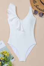 Load image into Gallery viewer, Ruffled V-Neck Wide Strap One-Piece Swimwear