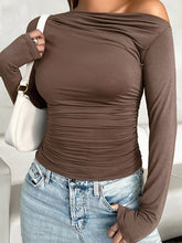 Load image into Gallery viewer, Ruched One Shoulder Long Sleeve T-Shirt