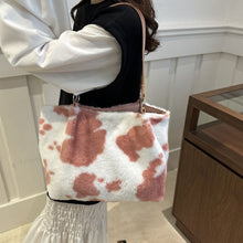 Load image into Gallery viewer, Cow Print Furry Tote Bag