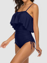 Load image into Gallery viewer, Drawstring Layered Spaghetti Strap One-Piece Swimwear