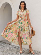 Load image into Gallery viewer, Printed V-Neck Short Sleeve Midi Dress