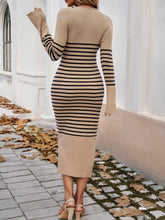 Load image into Gallery viewer, Striped V-Neck Long Sleeve Sweater Dress