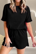 Load image into Gallery viewer, Round Neck Short Sleeve Top and Drawstring Shorts Set