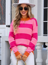 Load image into Gallery viewer, Contrast Striped Round Neck Sweater