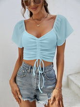 Load image into Gallery viewer, Drawstring Short Sleeve Crop Top