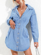 Load image into Gallery viewer, Distressed Button Up Long Sleeve Denim Dress