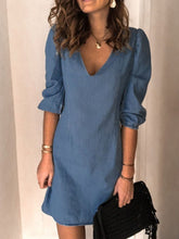 Load image into Gallery viewer, Full Size V-Neck Half Sleeve Denim Dress