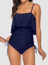 Load image into Gallery viewer, Drawstring Layered Spaghetti Strap One-Piece Swimwear