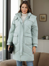 Load image into Gallery viewer, Long Sleeve Longline Hooded Winter Coat with Pockets