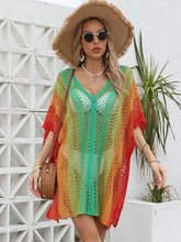Load image into Gallery viewer, Openwork Contrast V-Neck Cover-Up
