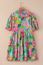 Load image into Gallery viewer, Printed Collared Neck Puff Sleeve Mini Dress