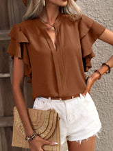 Load image into Gallery viewer, Ruffled Notched Short Sleeve Blouse