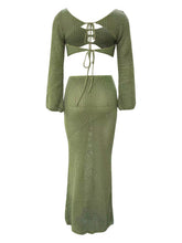 Load image into Gallery viewer, Tied Long Sleeve Top and Skirt Cover Up Set