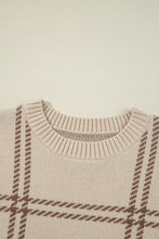 Load image into Gallery viewer, Plaid Round Neck Dropped Shoulder Sweater
