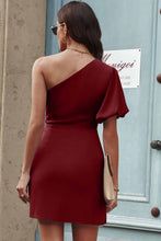 Load image into Gallery viewer, Tied One-Shoulder Puff Sleeve Dress