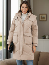 Load image into Gallery viewer, Long Sleeve Longline Hooded Winter Coat with Pockets