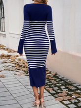 Load image into Gallery viewer, Striped V-Neck Long Sleeve Sweater Dress